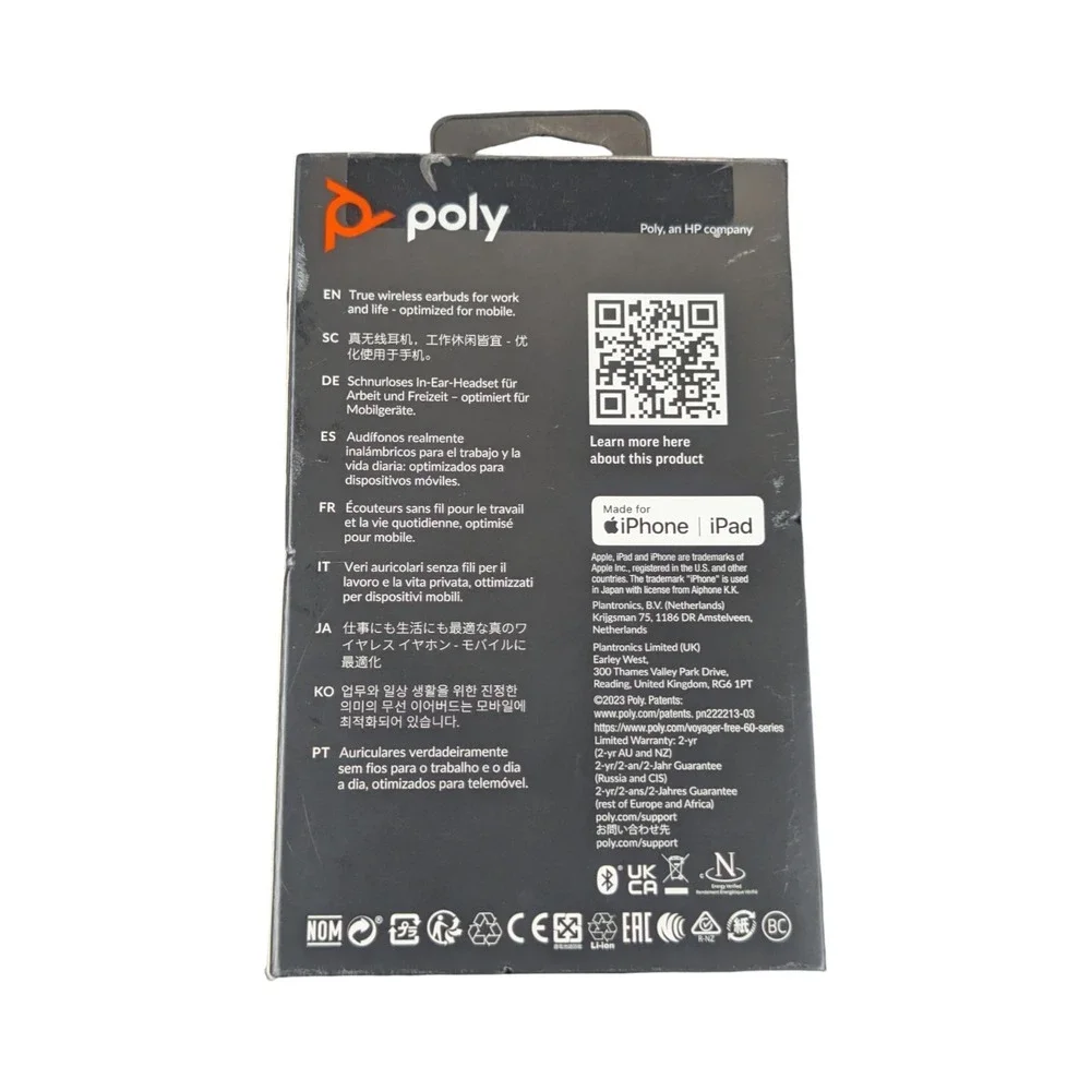 Pp7N Poly Voyager Free 60 Wireless Earbuds & Charging Case Mobile Audio Blk NEW